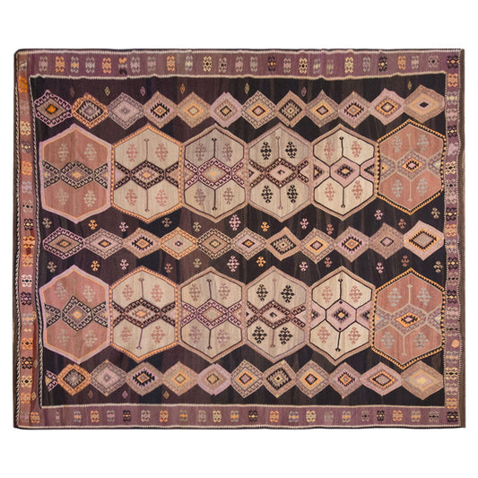 Caucasian tribal kilim, 10x11 ft kilim, 317x350 cm