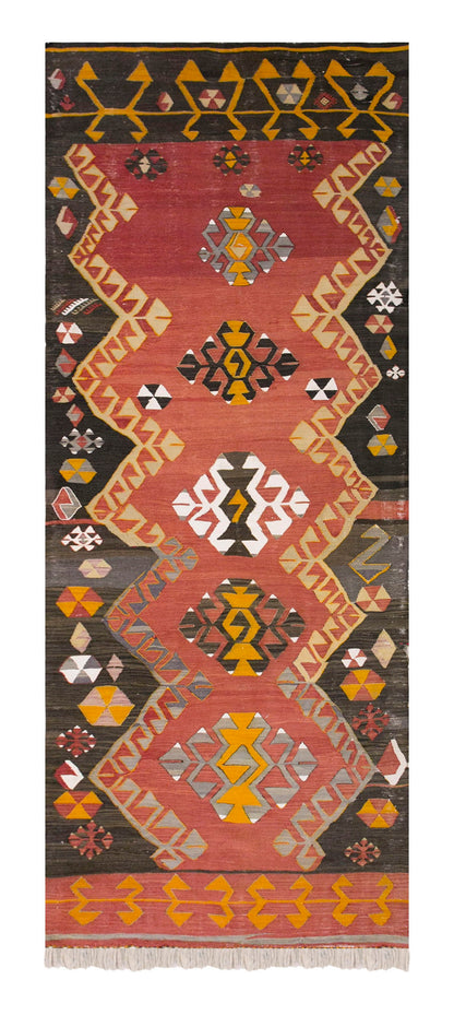 Central anatolian kilim, 3.9 x 11 ft kilim, 115 x 336 cm