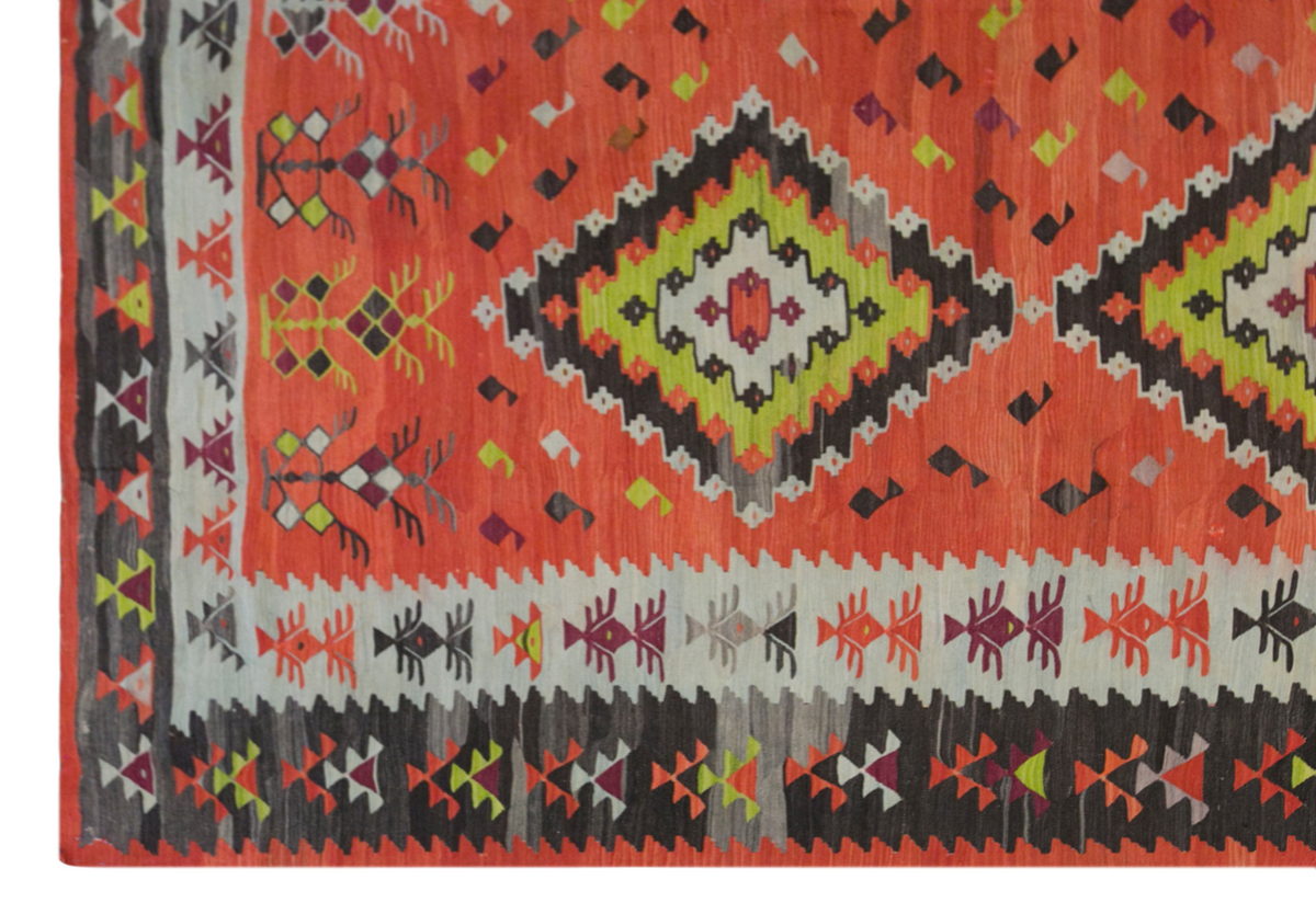 Floral tribal kilim, 7 x 12 ft kilim, 200 x 378 cm