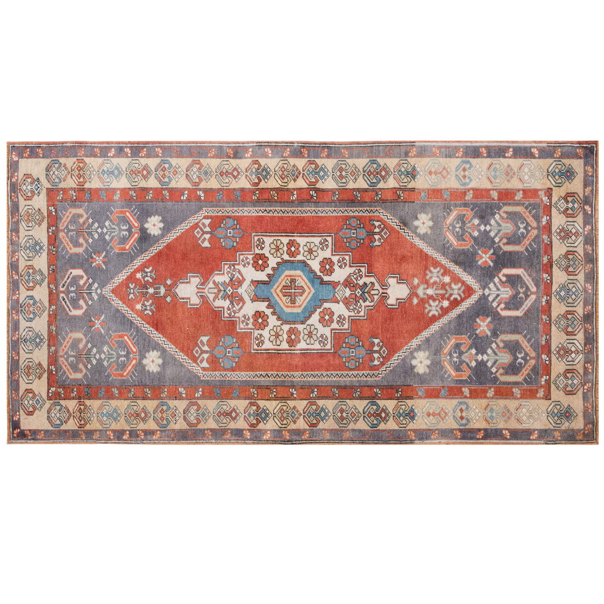 Handmade Vintage Turkish Oushak Rug 104x215 cm (3.4x7 ft)