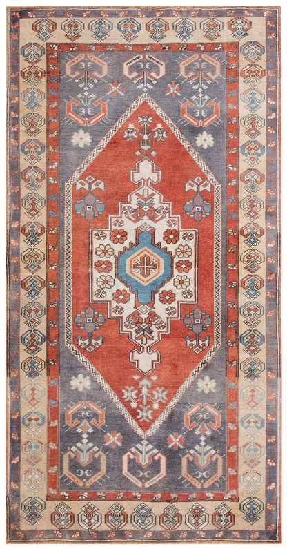 Handmade Vintage Turkish Oushak Rug 104x215 cm (3.4x7 ft)