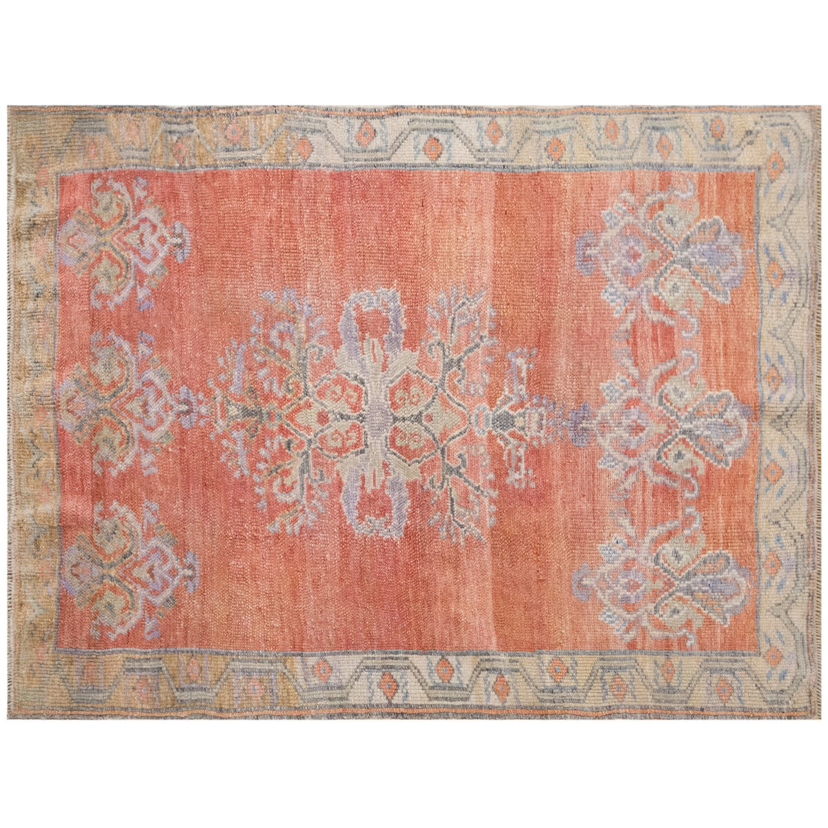 Handmade Vintage Turkish Oushak Rug 105x140 cm (3.4x4.6 ft )