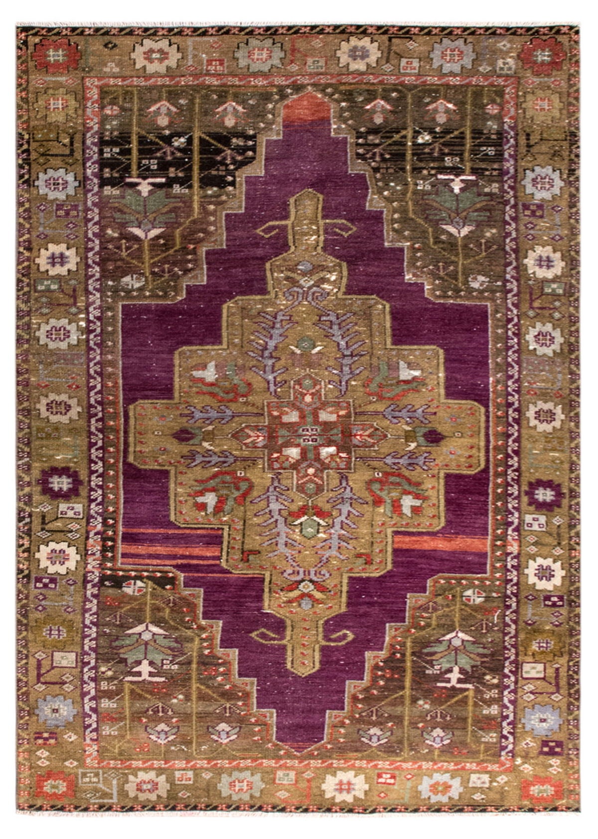 Handmade Vintage Turkish Oushak Rug 113x227 cm (3.7x7.5 ft)