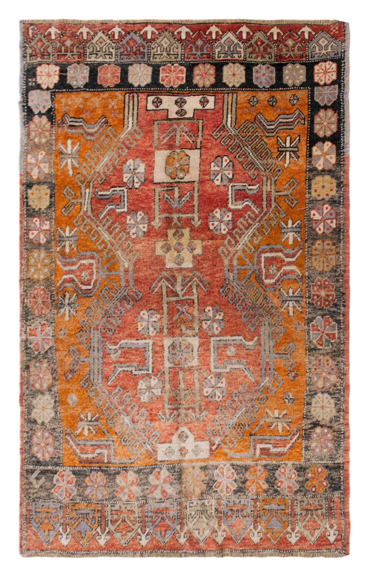 Handmade Wool Area Rug, Bohemian Antique Carpet, 4'4" x 6'11" (132 x 212 cm)