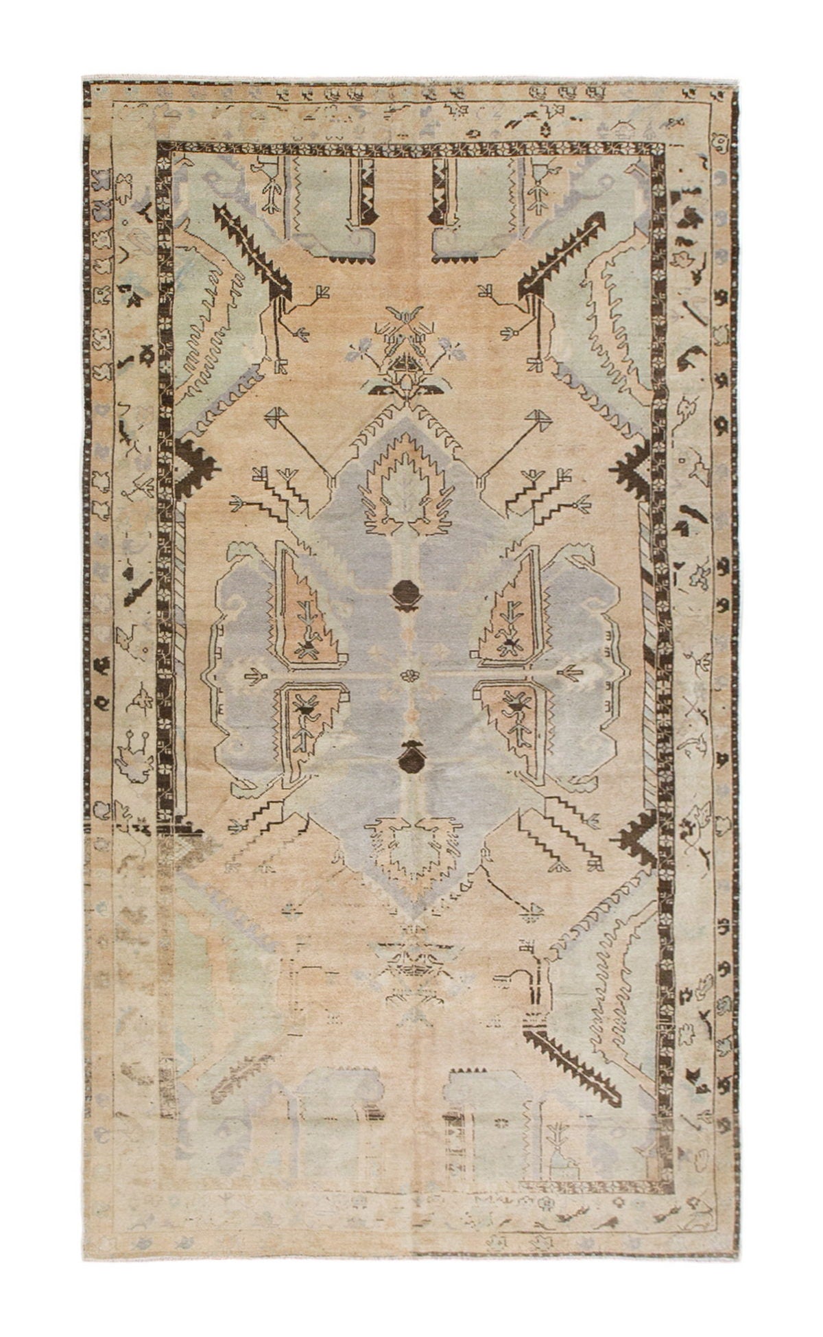 Handwoven Bohemian Area Carpet – 60+ Years Old, 6'5" x 10'9" (196 x 327 cm)