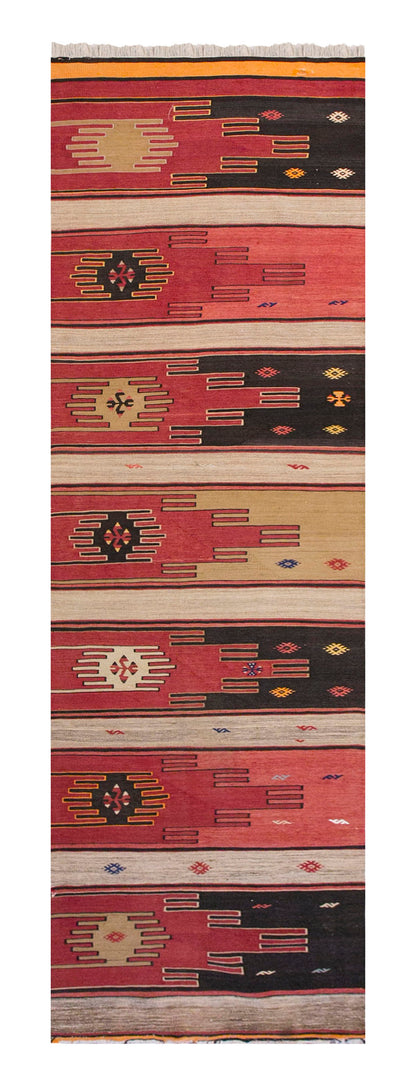 Handwoven Konya Saf Design Hallway Rug, 2.9 x 10.10 ft, 84 x 331 cm