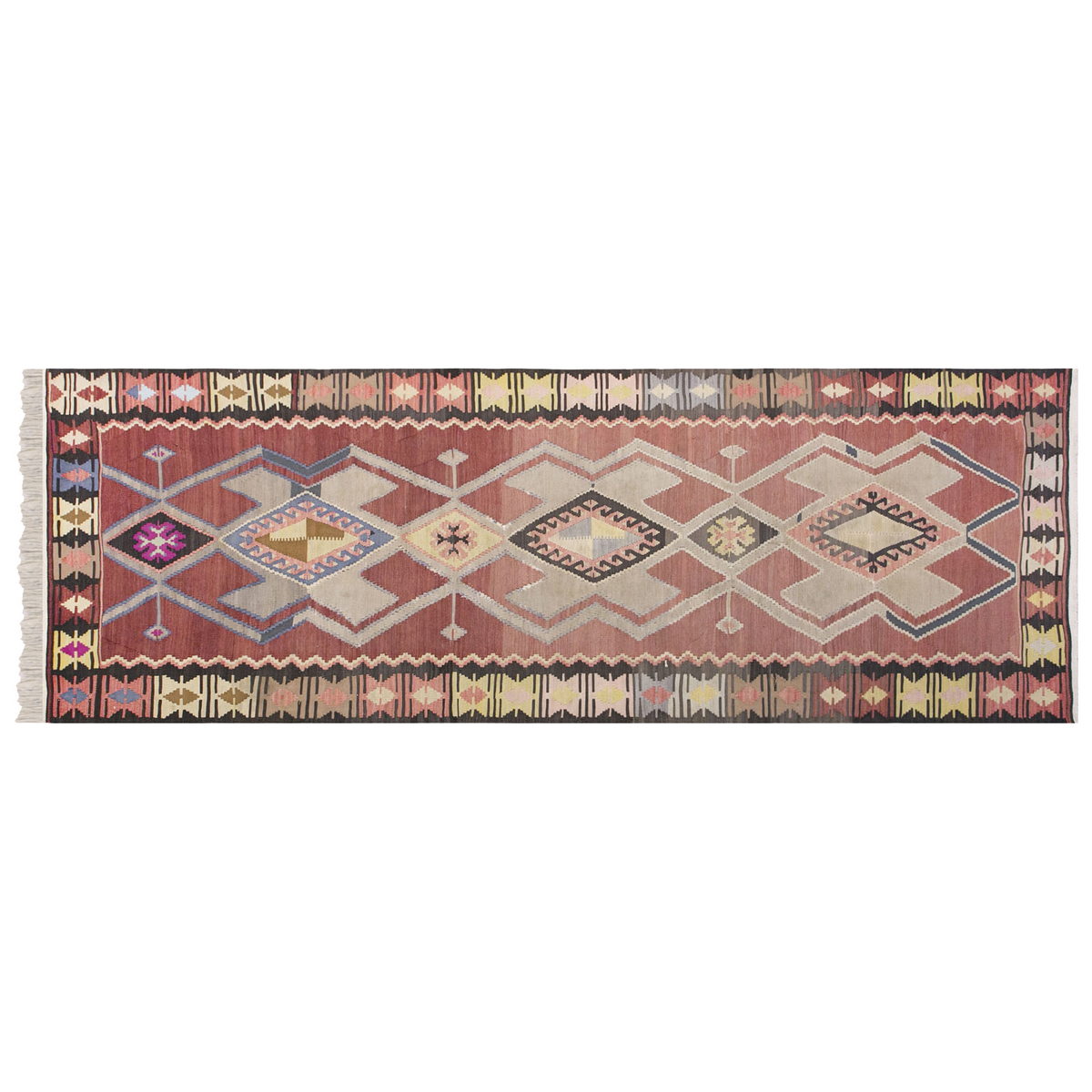 Handwoven Vintage Turkish Kilimrunner, 3.4 x 10.9 ft, 102 x 330 cm