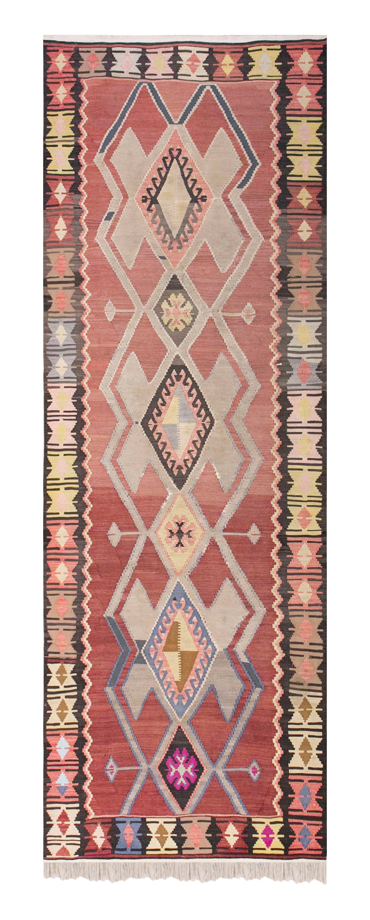 Handwoven Vintage Turkish Kilimrunner, 3.4 x 10.9 ft, 102 x 330 cm
