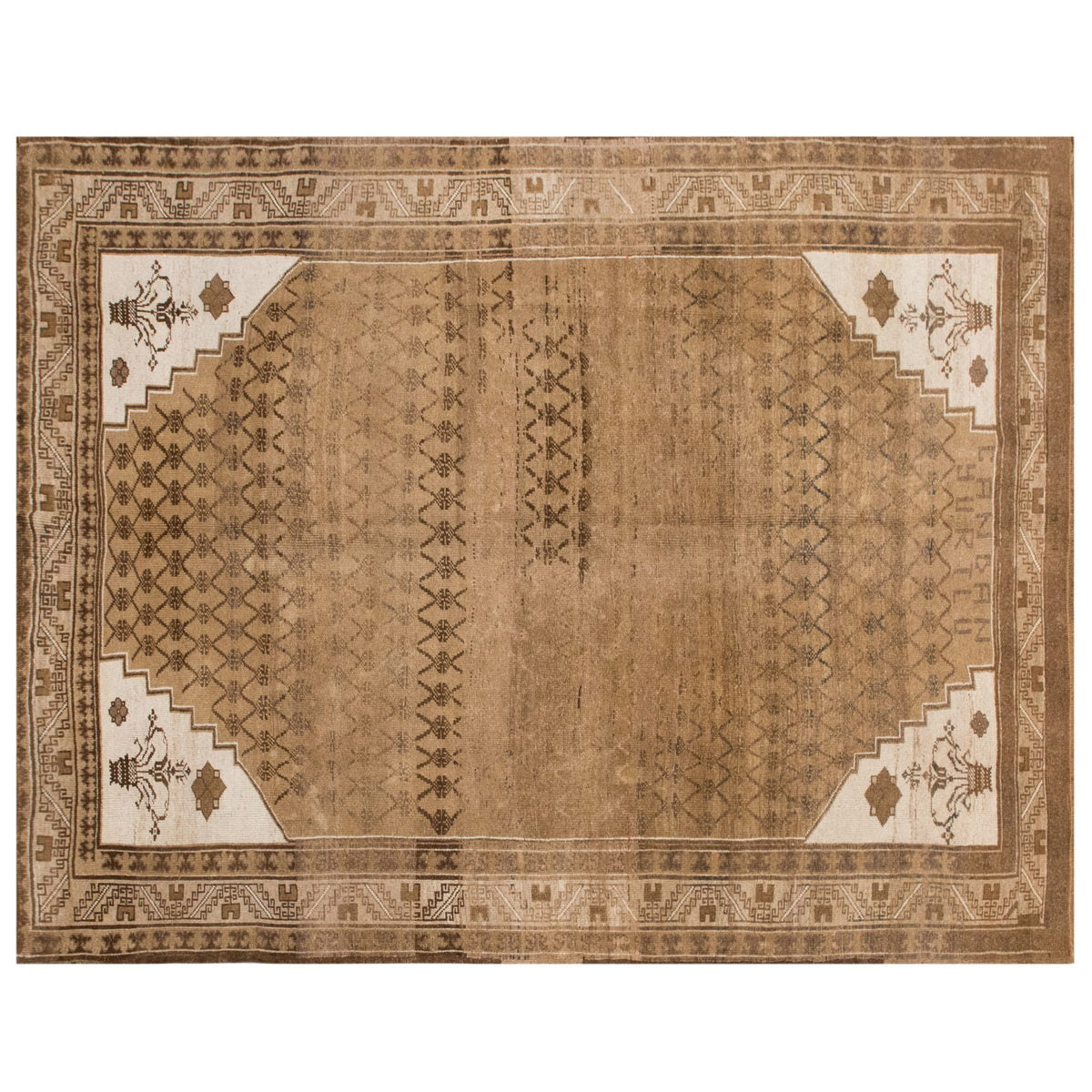 Handwoven Vintage Turkish Oushak Rug 221x277 cm (7'3" x 9'1" feet)