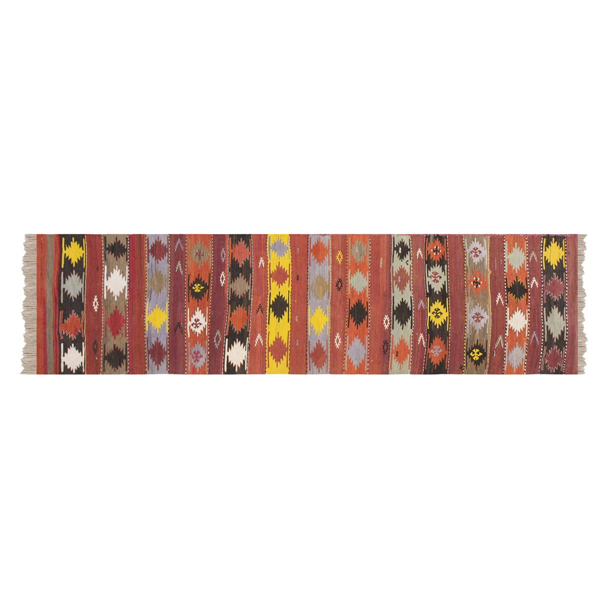 handwoven wool kilim, 2.7 x 11.10 ft kilim, 79 x 363 cm