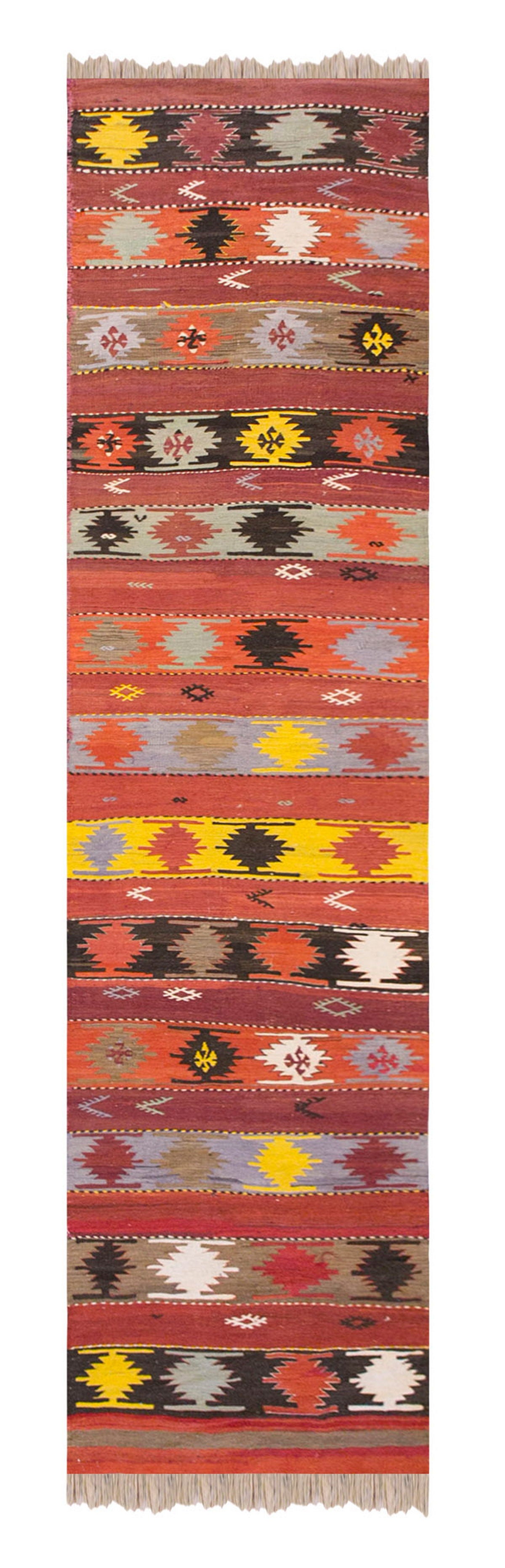 handwoven wool kilim, 2.7 x 11.10 ft kilim, 79 x 363 cm