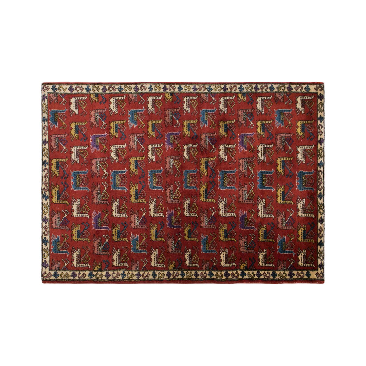 Large Turkish Wool Area Rug 5'2" x 8'2" | Vintage Carpet with Traditional Anatolian Anka Bird Motifs