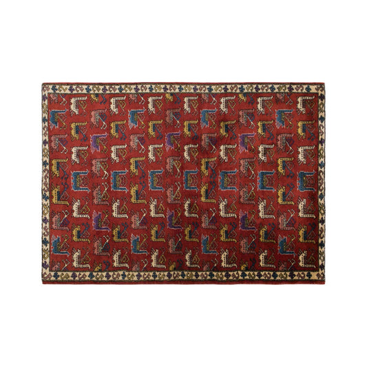 Large Turkish Wool Area Rug 5'2" x 8'2" | Vintage Carpet with Traditional Anatolian Anka Bird Motifs