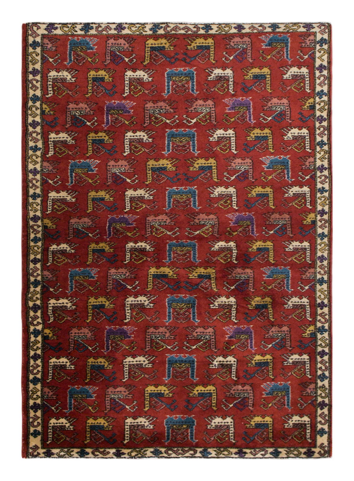 Large Turkish Wool Area Rug 5'2" x 8'2" | Vintage Carpet with Traditional Anatolian Anka Bird Motifs