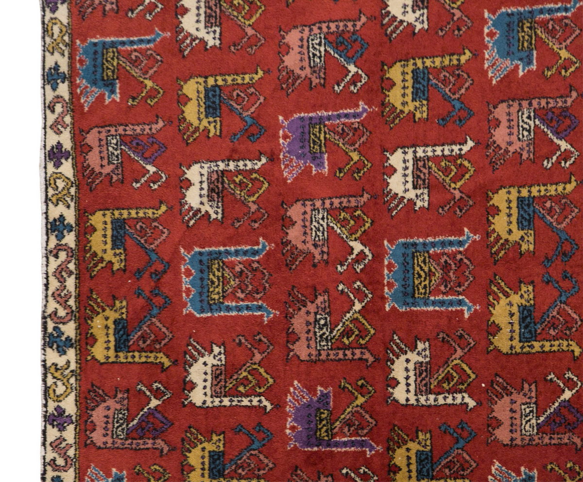 Large Turkish Wool Area Rug 5'2" x 8'2" | Vintage Carpet with Traditional Anatolian Anka Bird Motifs