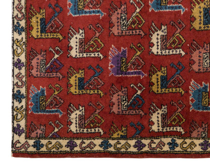Large Turkish Wool Area Rug 5'2" x 8'2" | Vintage Carpet with Traditional Anatolian Anka Bird Motifs