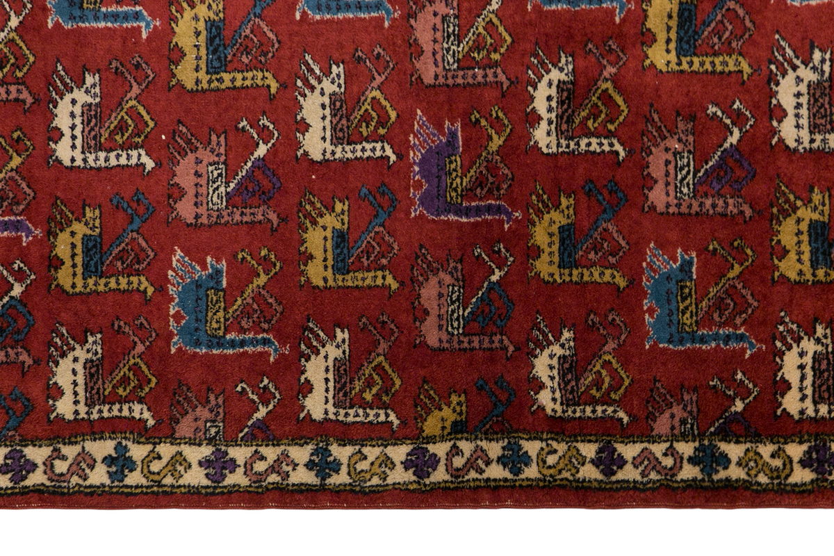 Large Turkish Wool Area Rug 5'2" x 8'2" | Vintage Carpet with Traditional Anatolian Anka Bird Motifs