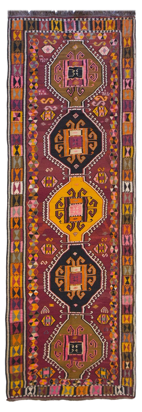 Large Vintage Turkish Kars Kilim – 157 x 475 cm (5.2 x 15.6 ft)