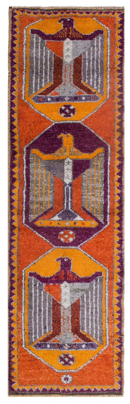 Long Vintage Oushak Runner Rug 106 x 345 cm | 3'6" x 11'4" ft