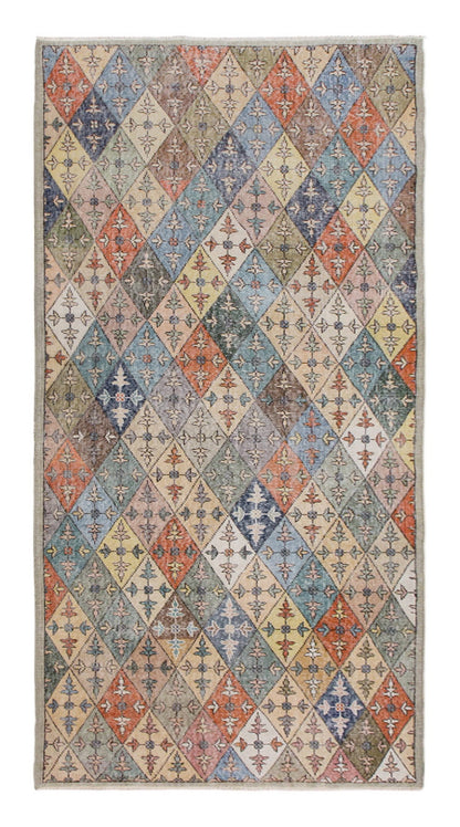Long Vintage Turkish Rug 4'6" x 9'7" | 138x292 cm Runner • 1960s Hand-Spun Wool Carpet