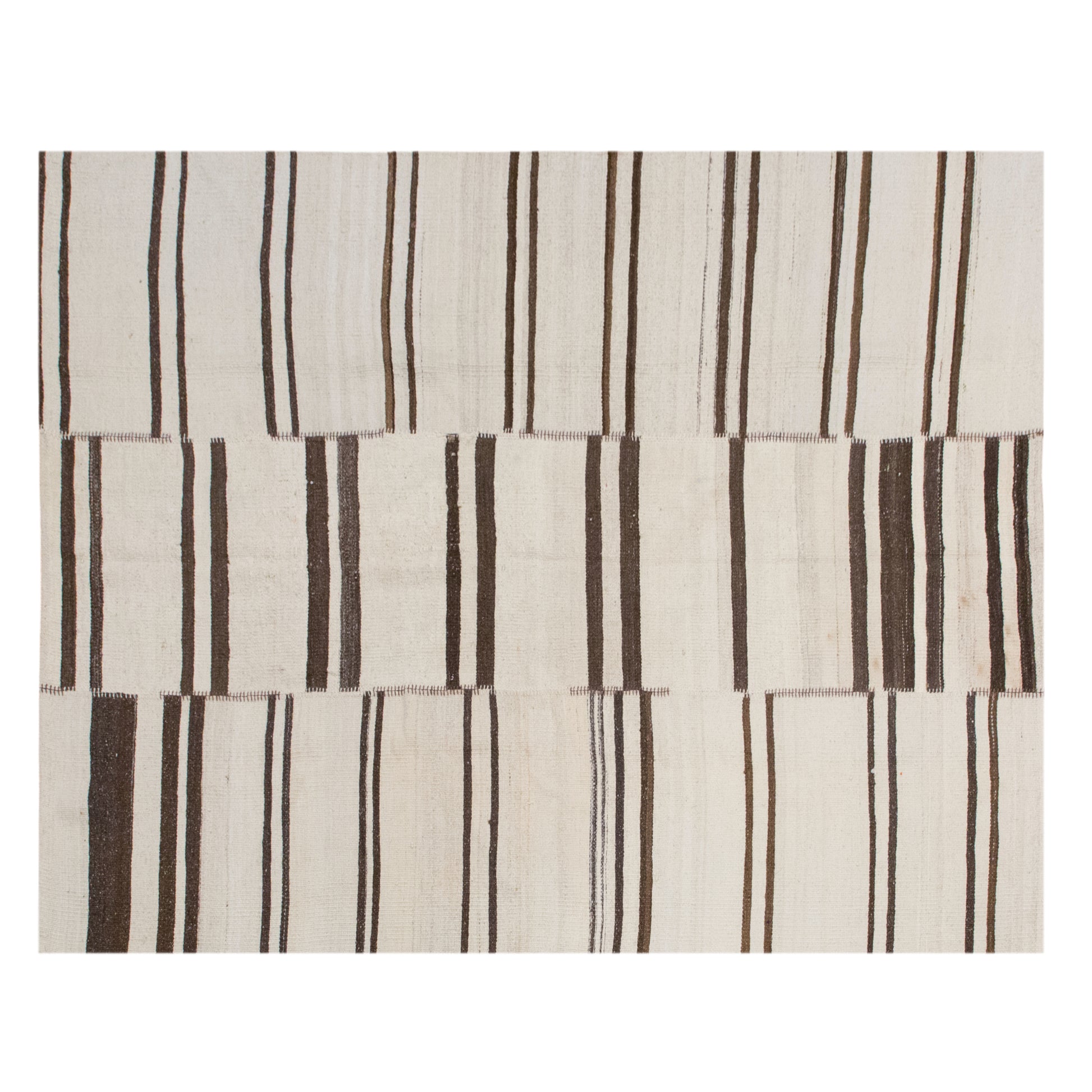 Minimalist Embroidery Light Kilim Rug, 185 × 230 cm (6.1 × 7.5 ft)