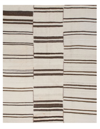 Minimalist Embroidery Light Kilim Rug, 185 × 230 cm (6.1 × 7.5 ft)