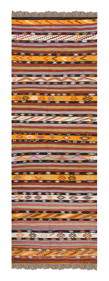 Multicolor Konya Striped Hallway Rug, 3.1 x 12.8 ft, 94 x 387 cm