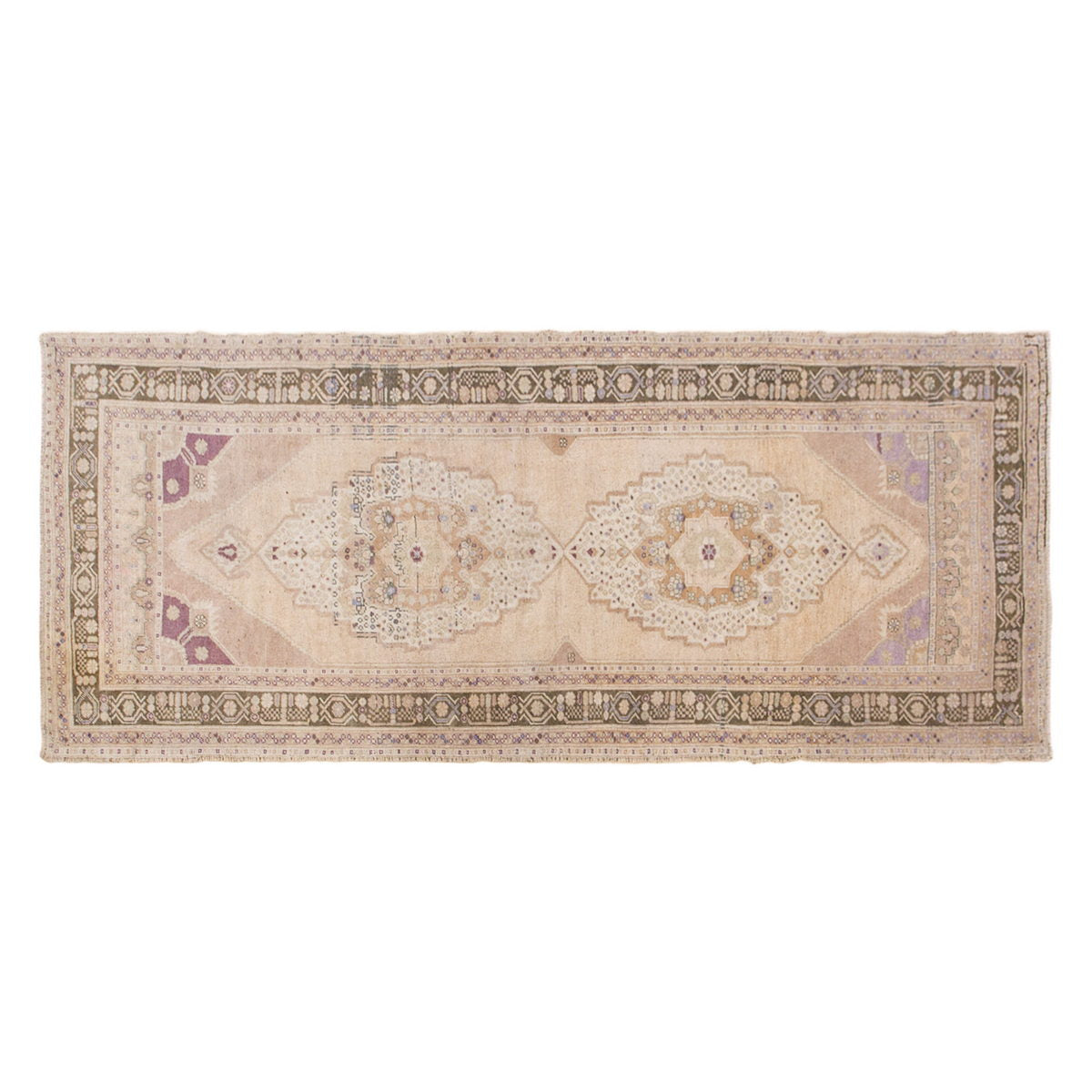 Muted Hallway Rug, Handwoven Wool Carpet, 4'4" x 10'6" (132 x 320 cm)
