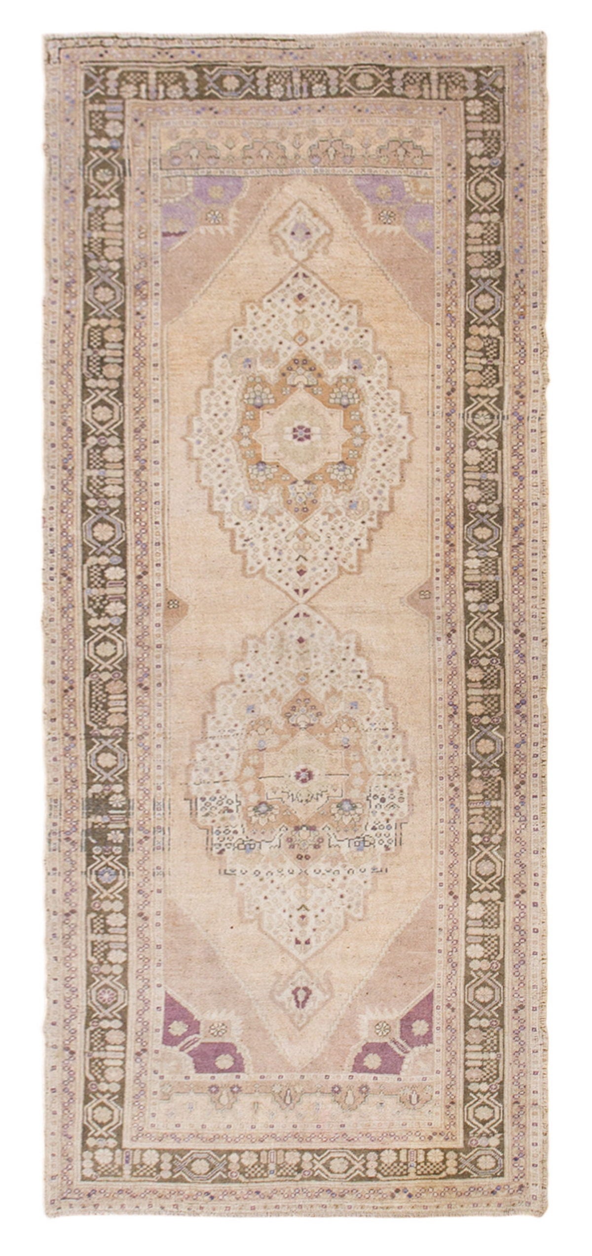 Muted Hallway Rug, Handwoven Wool Carpet, 4'4" x 10'6" (132 x 320 cm)