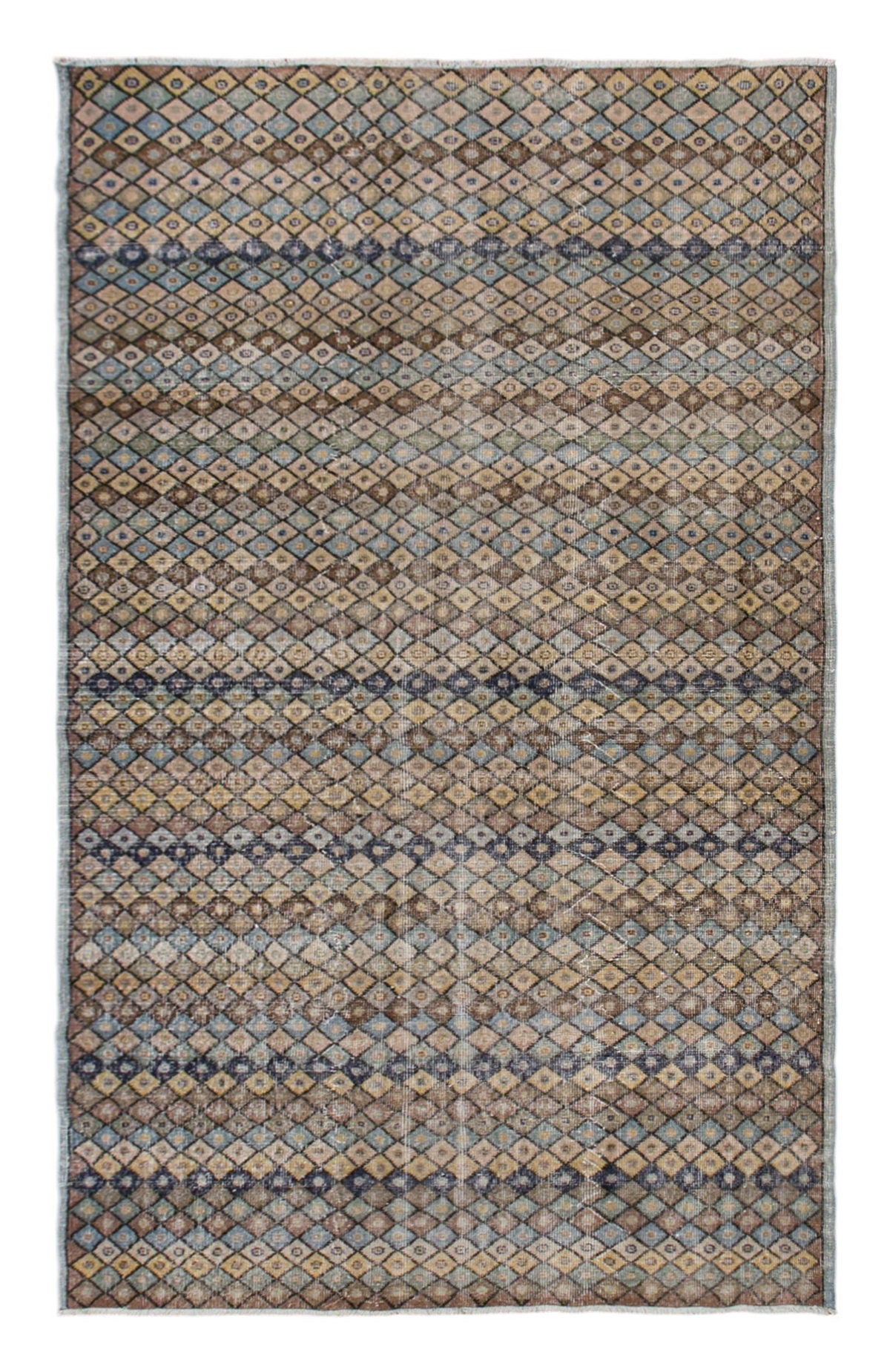 Natural Wool on Wool Area Rug, Vintage Wool Rug 5'3"x9'1"