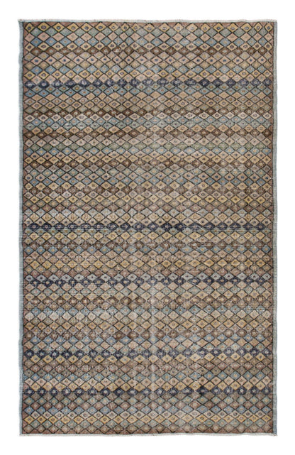 Natural Wool on Wool Area Rug, Vintage Wool Rug 5'3"x9'1"