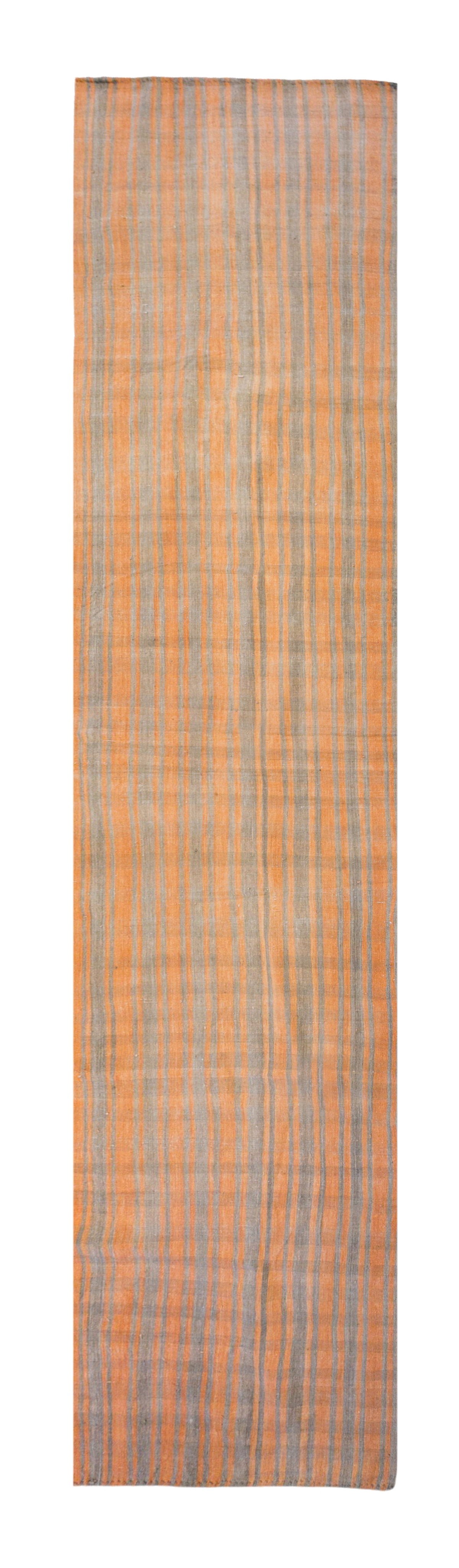 Striped Cotton Kilim Runner Rug, 109 x 557 cm, 3'7" x 18'3"
