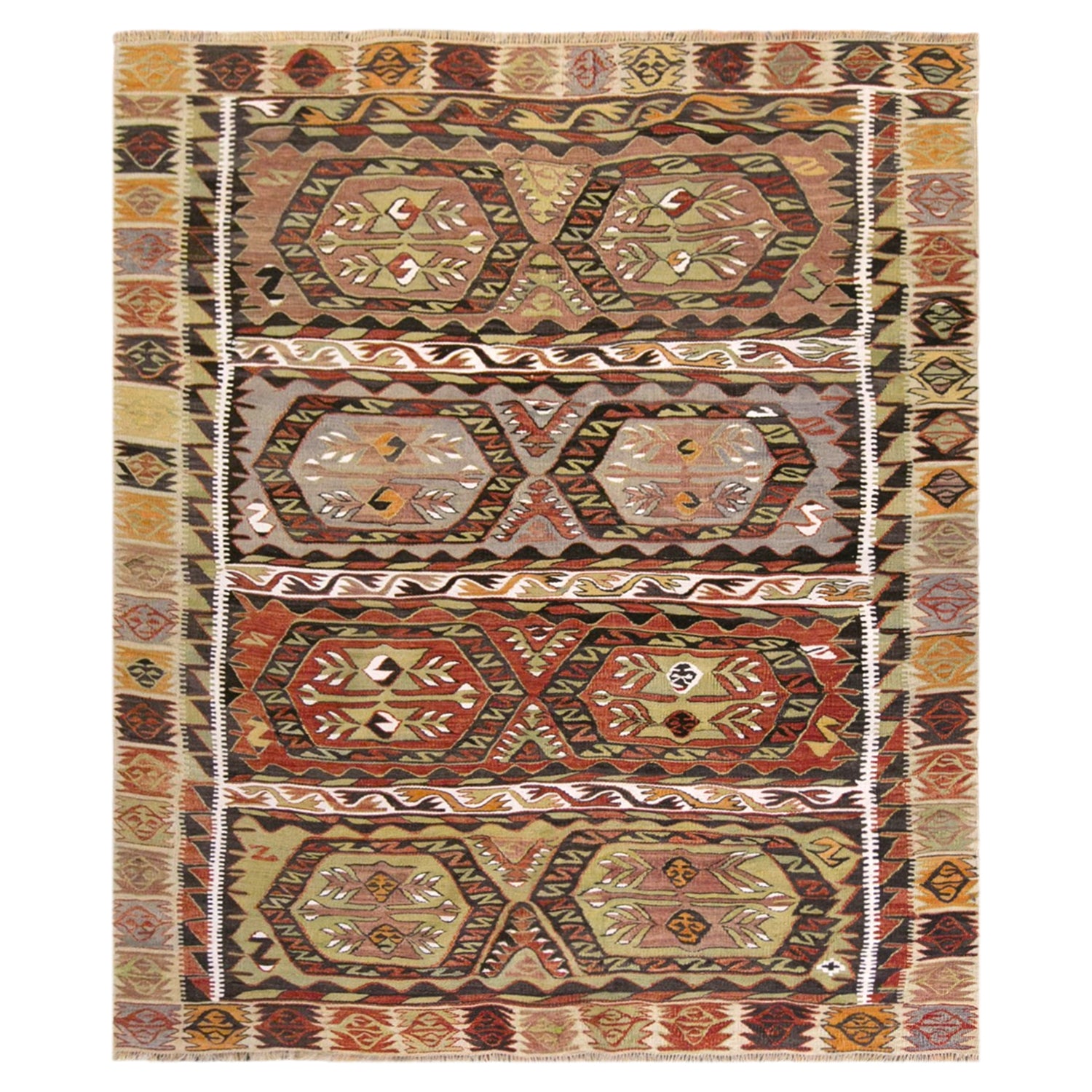 Title:  Vintage Turkish Kilim Rug, 4.1 x 5.4 ft, 125 x 165 cm, Handwoven Wool Kilim