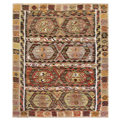Title:  Vintage Turkish Kilim Rug, 4.1 x 5.4 ft, 125 x 165 cm, Handwoven Wool Kilim