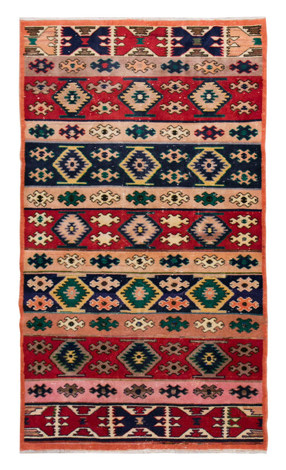 Turkish Rug, Vintage Rug,  4'2  x 7'9 feet / 128 x 236 cm