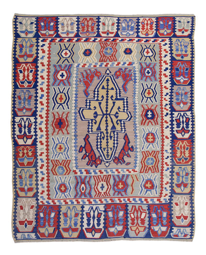 Vintage 60s Konya Silk Kilim Rug, 110 x 160 cm, 3.7 x 5.2 ft