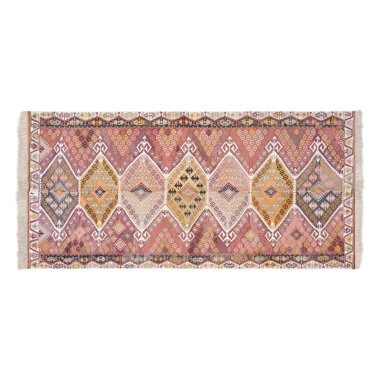Vintage Adana Kilim Rug, 6.7x15.7 ft, 205x480 cm, Handwoven Turkish Wool Kilim