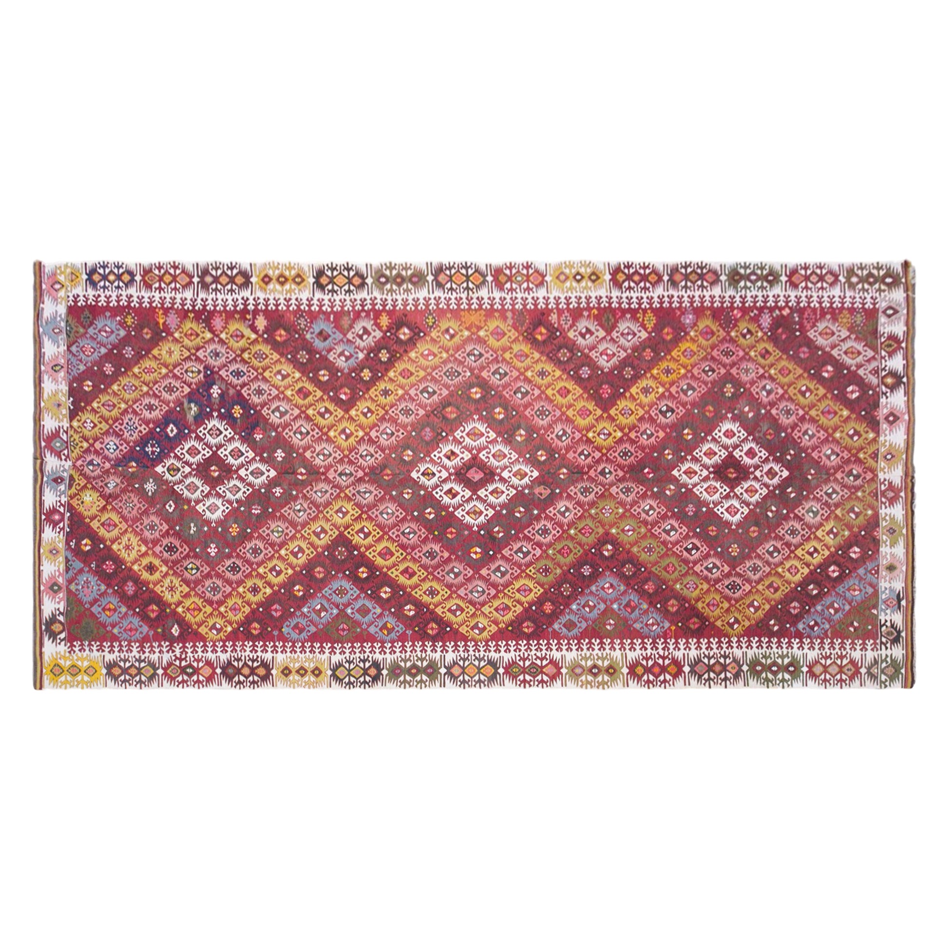 Vintage Adana Nomadic Kilim Rug, 6.2x14.8 ft, 190x450 cm, Handwoven Turkish Wool Kilim
