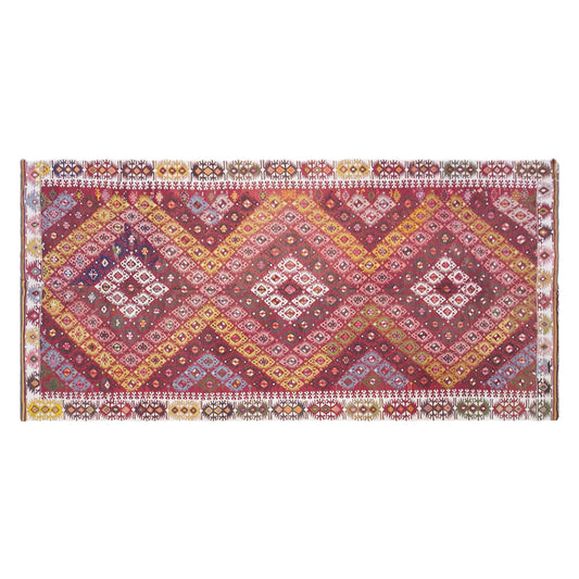 Vintage Adana Nomadic Kilim Rug, 6.2x14.8 ft, 190x450 cm, Handwoven Turkish Wool Kilim