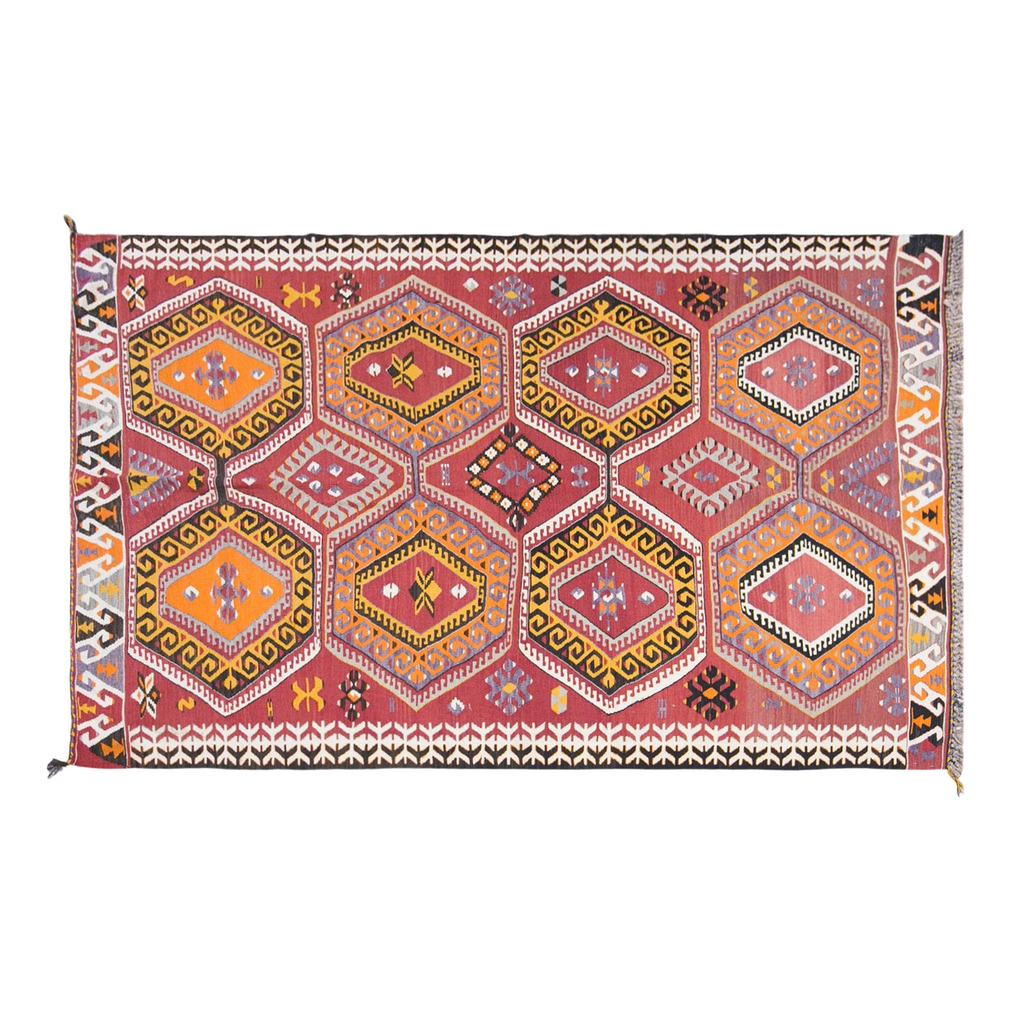 Vintage Anamur Area Nomadic Kilim Rug, 5.5x8.9 ft, 168x270 cm, Handwoven Turkish Wool Kilim