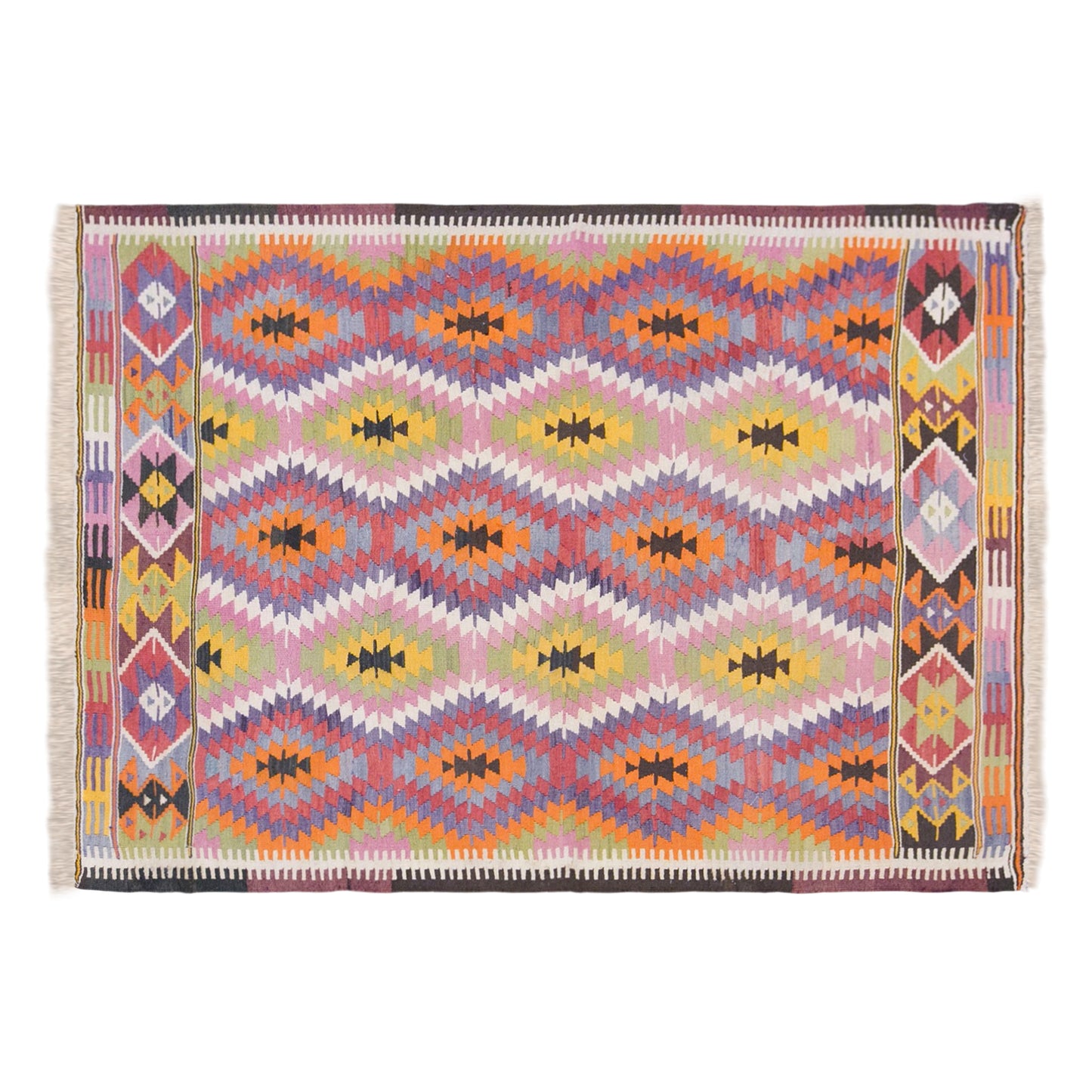 Vintage Antalya Korkuteli Nomadic Barak Tribe Kilim Rug, 5.6 x 6.7 ft, 170 x 205 cm, Handwoven Wool Turkish Kilim