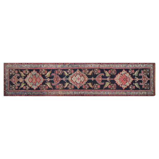 Vintage Handwoven Wool Runner, 106 x 550 cm, 3.5 x 18 ft