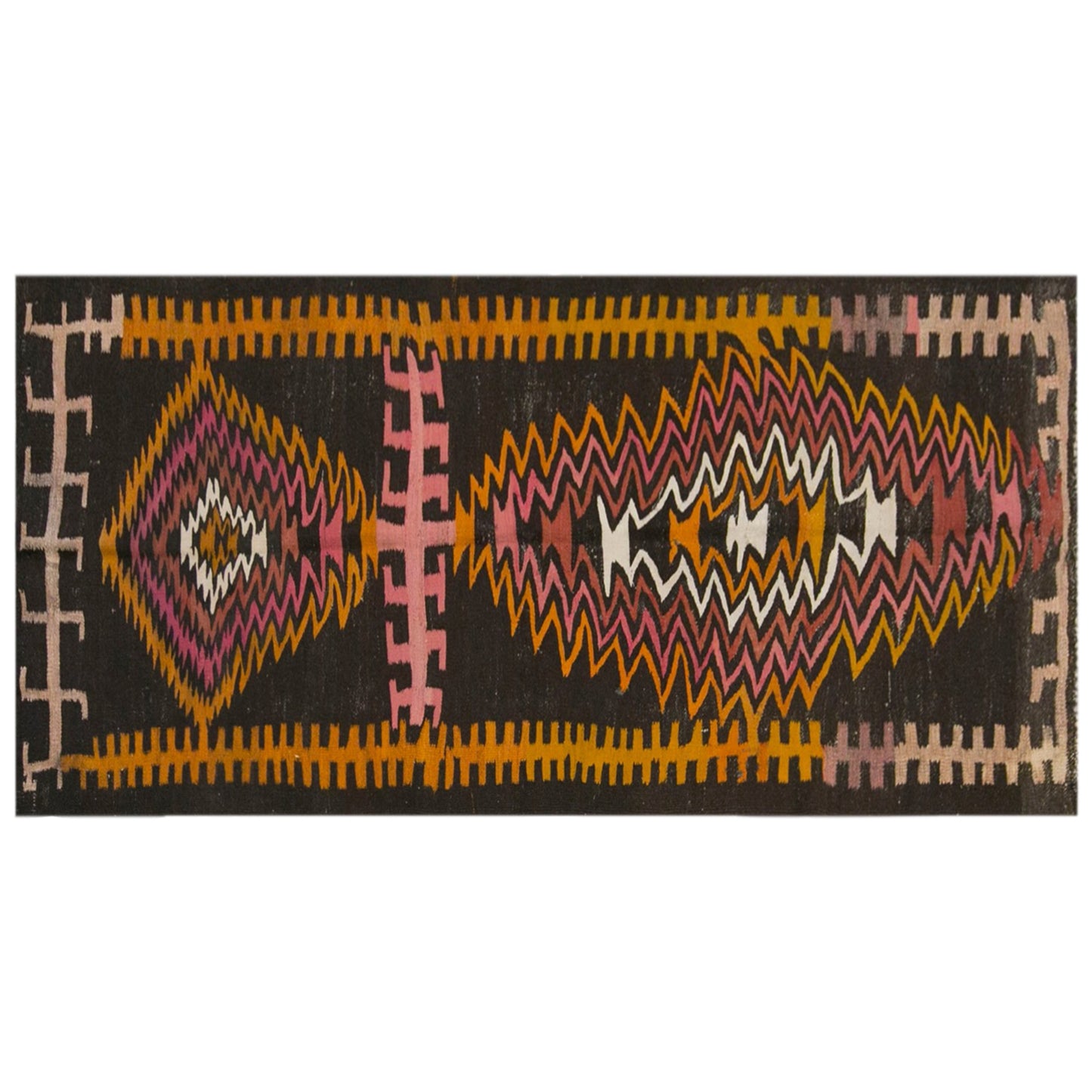 Vintage Kars Kilim Rug, 3.8 x 9.0 ft, 115 x 275 cm, Handwoven Turkish Wool Kilim