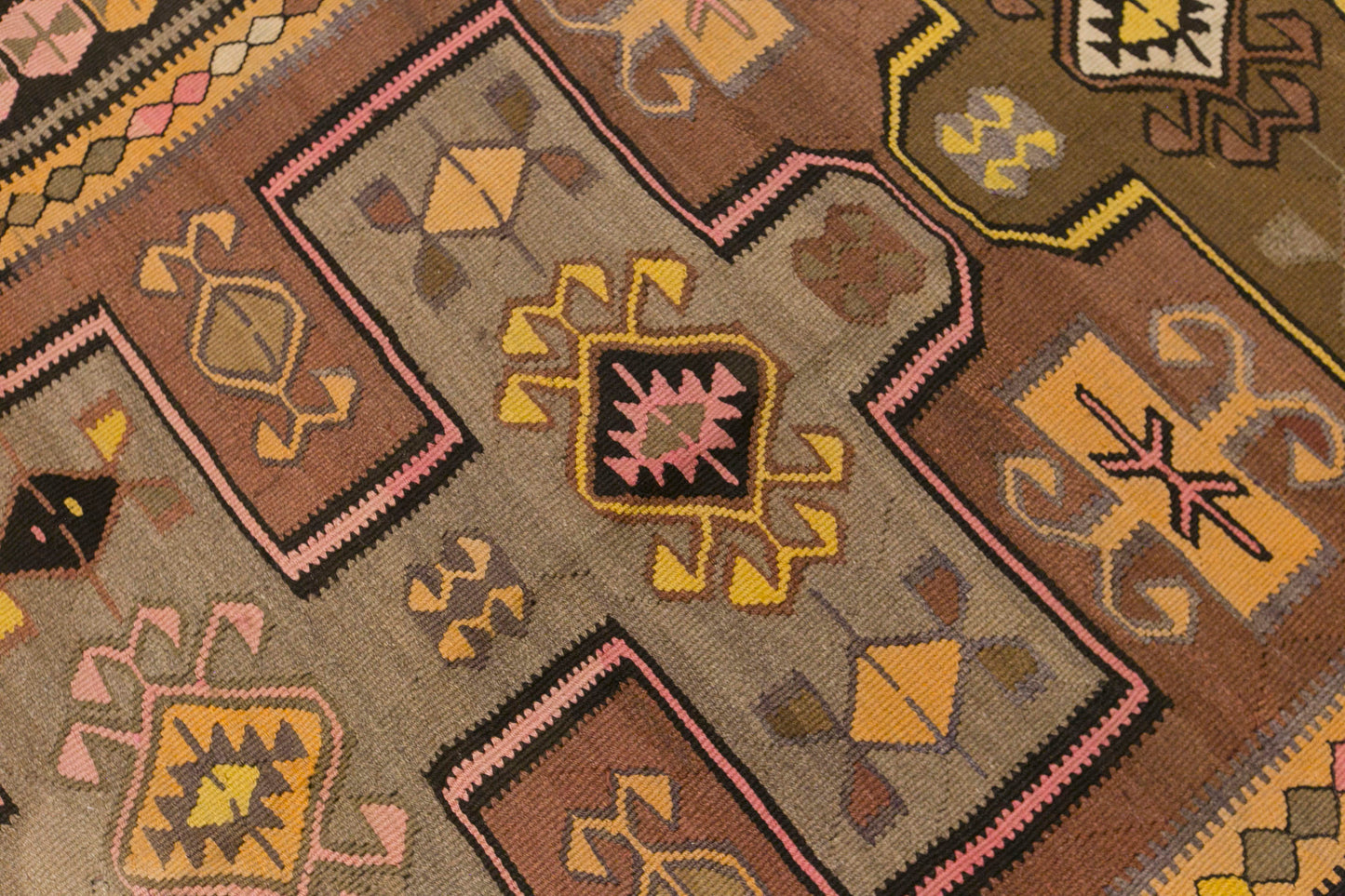 Vintage Kars Kilim Rug, 4.4 x 12.8 ft, 133 x 390 cm, Handwoven Turkish Wool Kilim