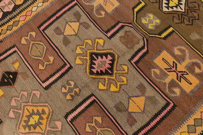 Vintage Kars Kilim Rug, 4.4 x 12.8 ft, 133 x 390 cm, Handwoven Turkish Wool Kilim