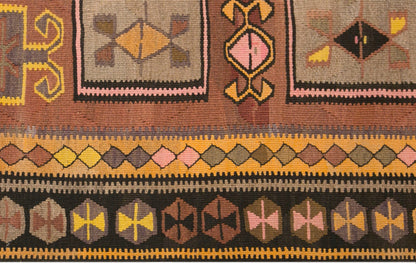 Vintage Kars Kilim Rug, 4.4 x 12.8 ft, 133 x 390 cm, Handwoven Turkish Wool Kilim