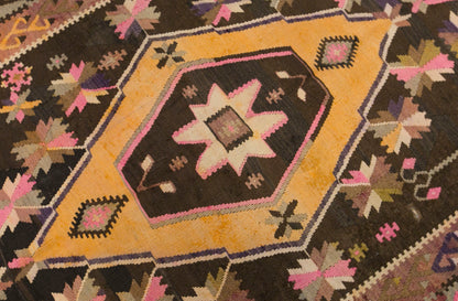 Vintage Kars Kilim Rug, 4.5 x 12.1 ft, 137 x 370 cm, Handwoven Turkish Wool Kilim
