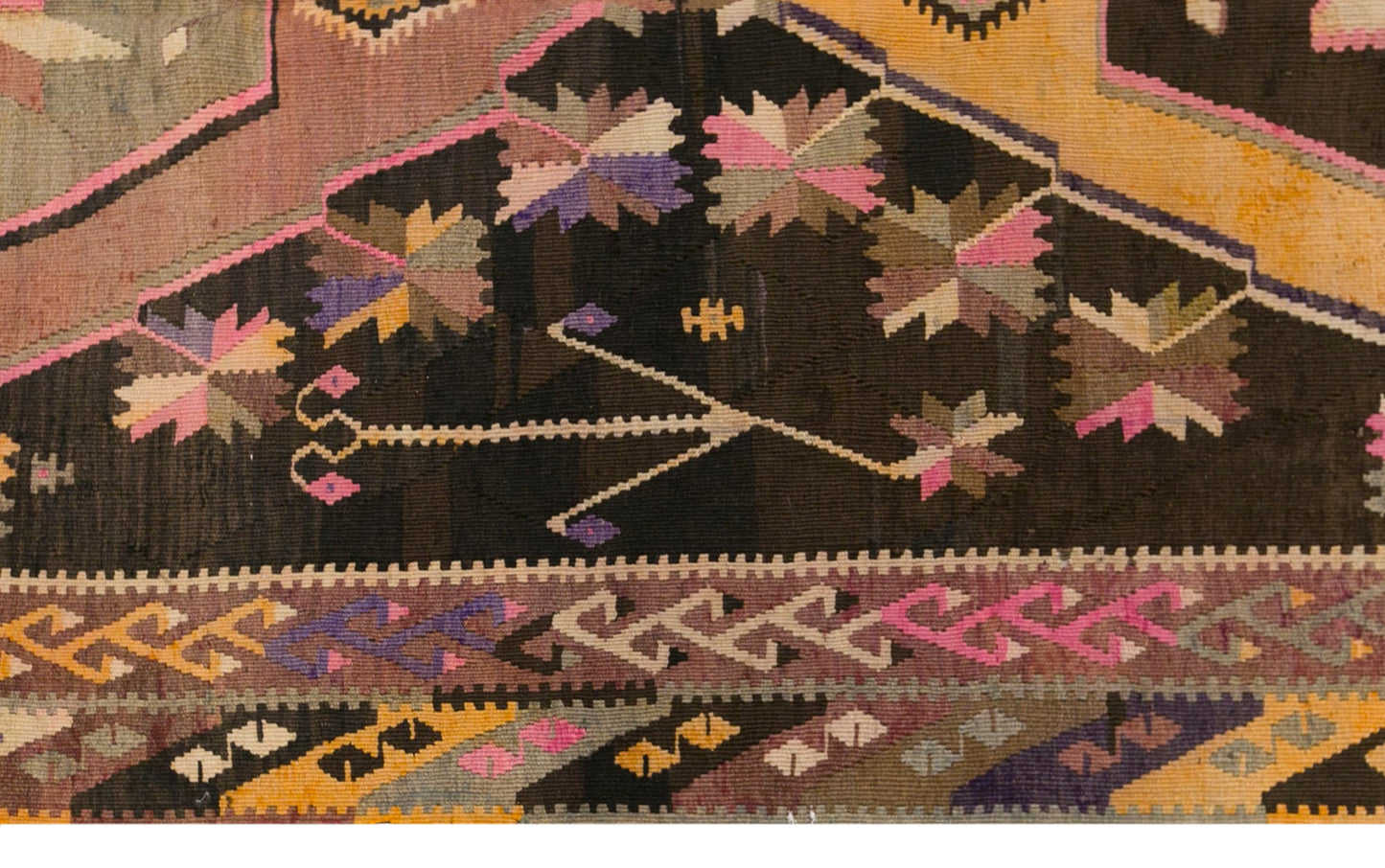 Vintage Kars Kilim Rug, 4.5 x 12.1 ft, 137 x 370 cm, Handwoven Turkish Wool Kilim