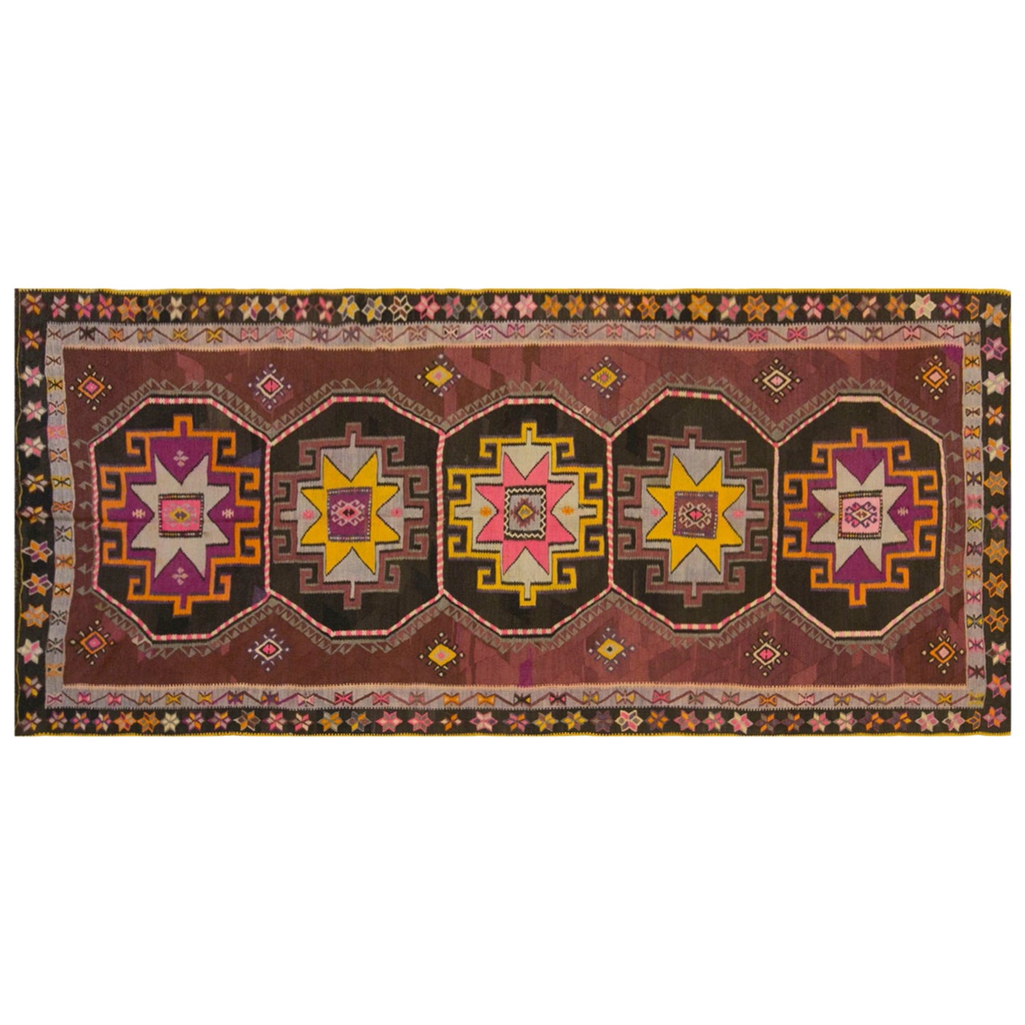 Vintage Kars Kilim Rug, 4.8 x 10.8 ft, 147 x 330 cm, Handwoven Turkish Wool Kilim