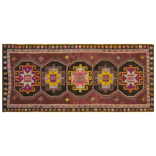 Vintage Kars Kilim Rug, 4.8 x 10.8 ft, 147 x 330 cm, Handwoven Turkish Wool Kilim